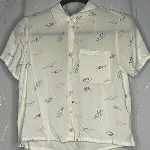 White Button Down Shirt with Dinosaurs